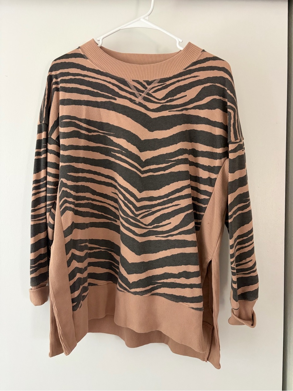 aerie Taupe and Black Zebra-Print Pullover Sweater